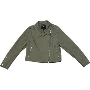 7 For All Mankind Womens Olive Green Twill Moto Jacket Quilted Shoulder Size M